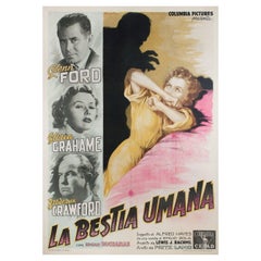 Retro Human Desire 1954 Italian Due Fogli Film Poster