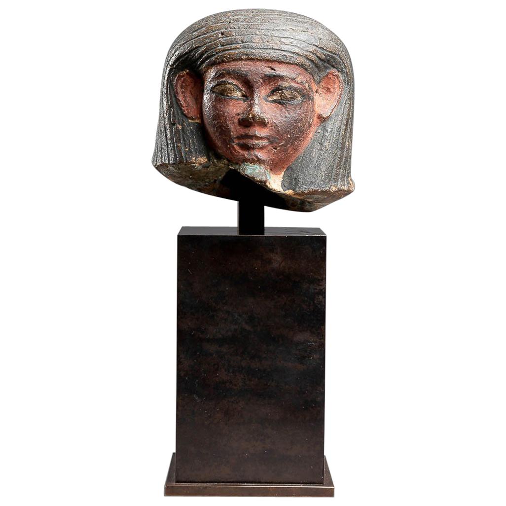 Human-Headed Canopic Jar Lid, New Kingdom, XVIII dynasty For Sale