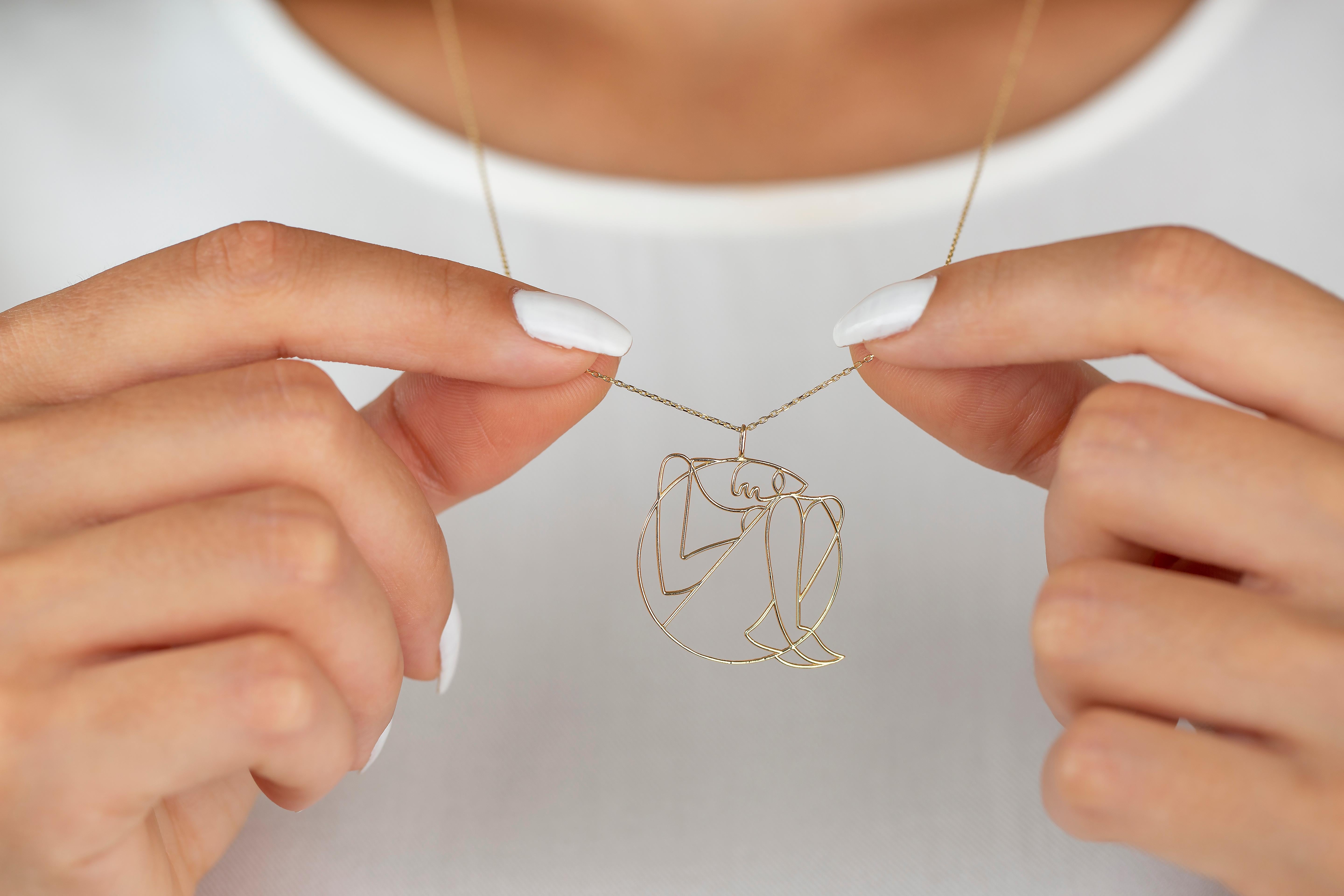 Human in the Womb in Fetal Position Necklace 14k Gold, Golden Ratio Necklace For Sale 5