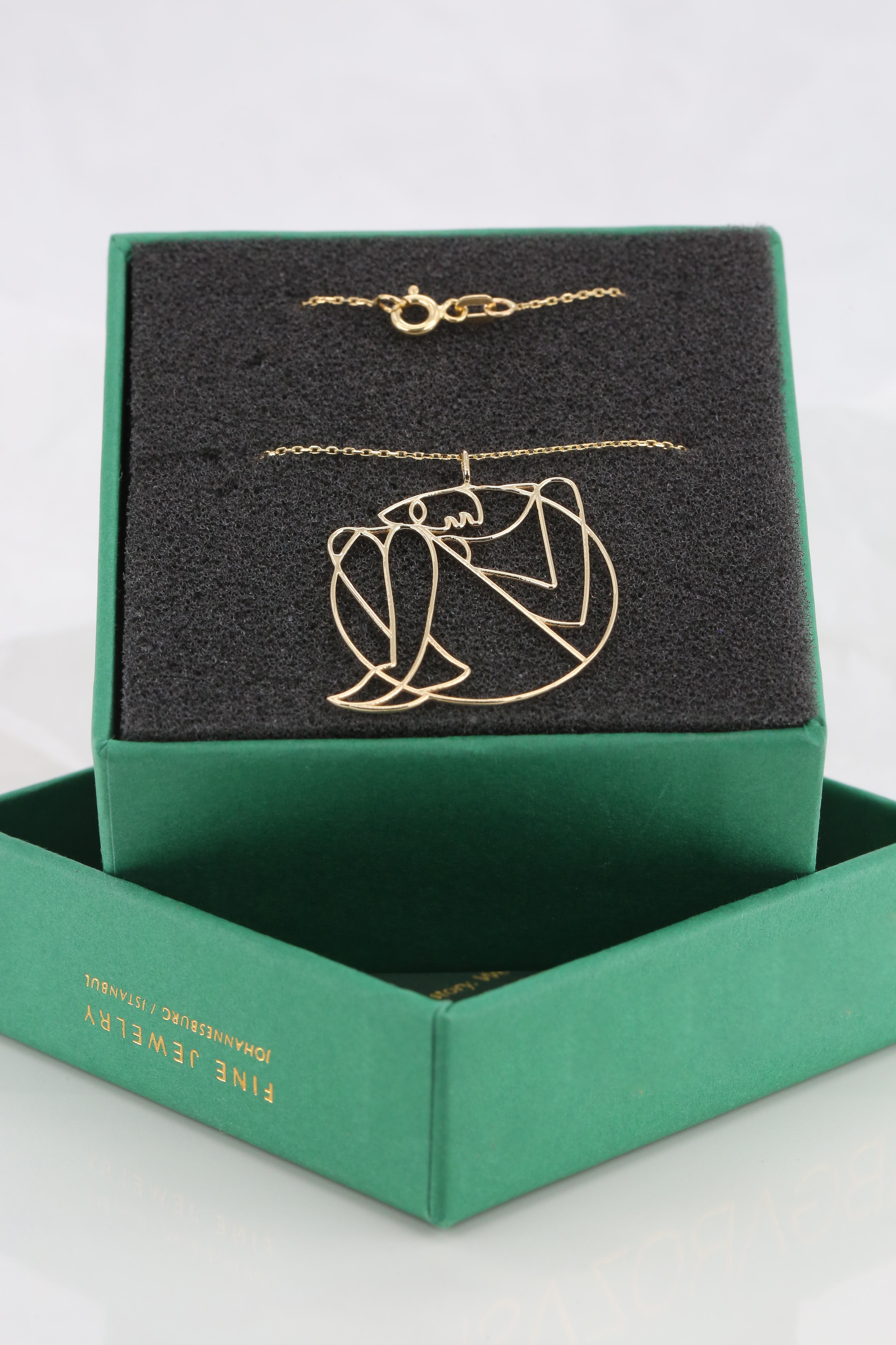 Human in the Womb in Fetal Position Halskette 14K Gold, Goldene Ratio Halskette für Damen oder Herren im Angebot