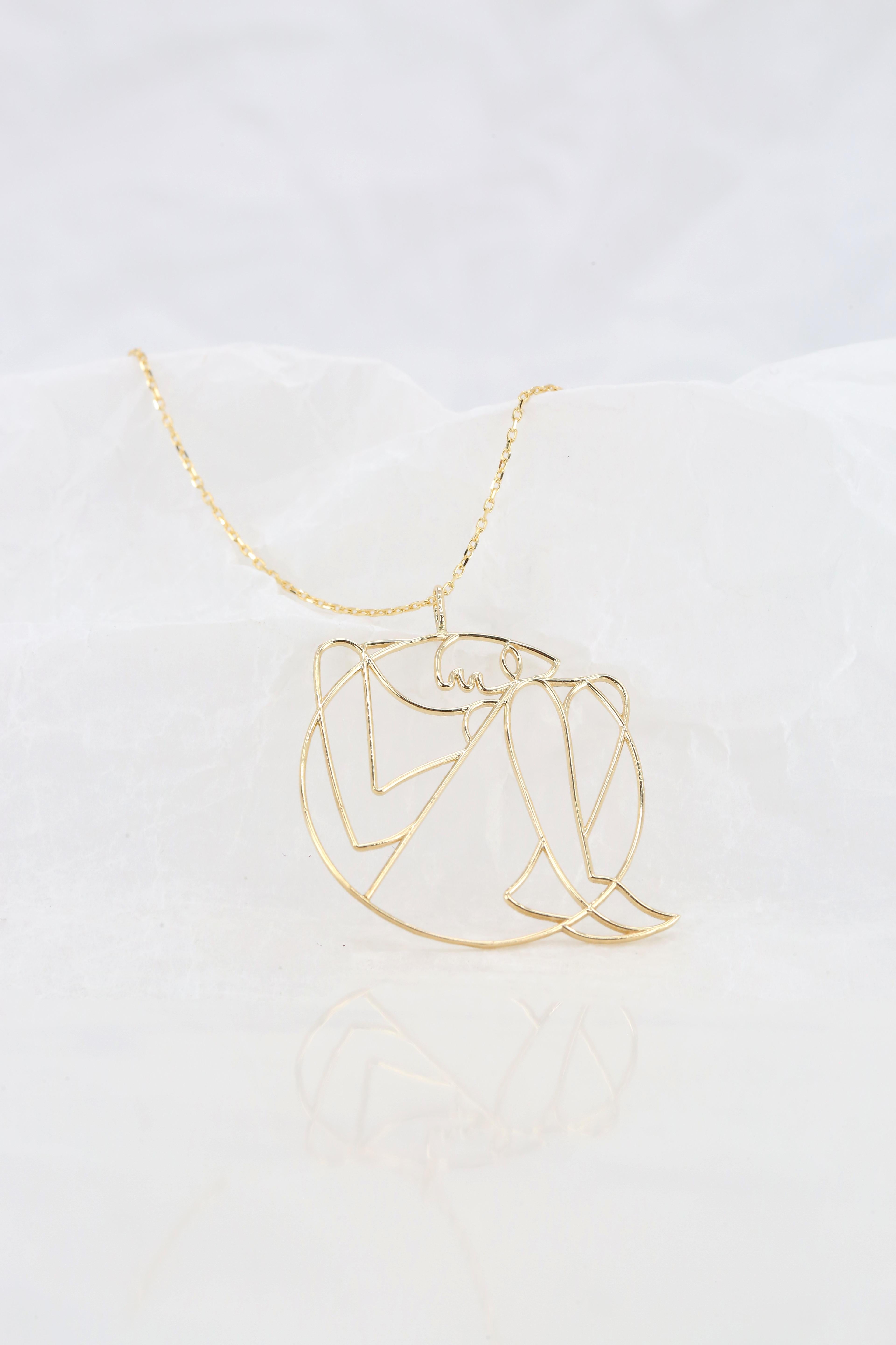 Human in the Womb in Fetal Position Necklace 14k Gold, Golden Ratio Necklace In New Condition For Sale In ISTANBUL, TR