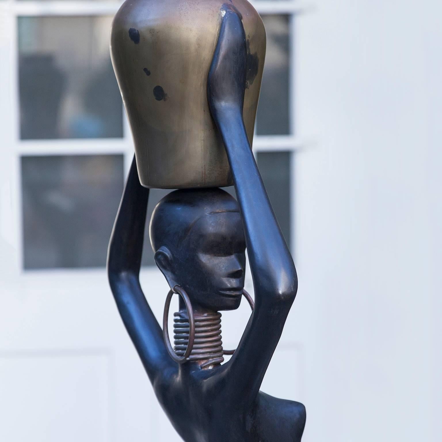Human Size African Woman Sculpture Figurine Hagenauer Style, 1950 In Good Condition In Munich, DE
