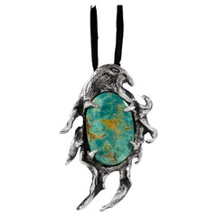 Human to Eagle (Manassa Turquoise, Sterling Silver Pendant) by Ken Fury