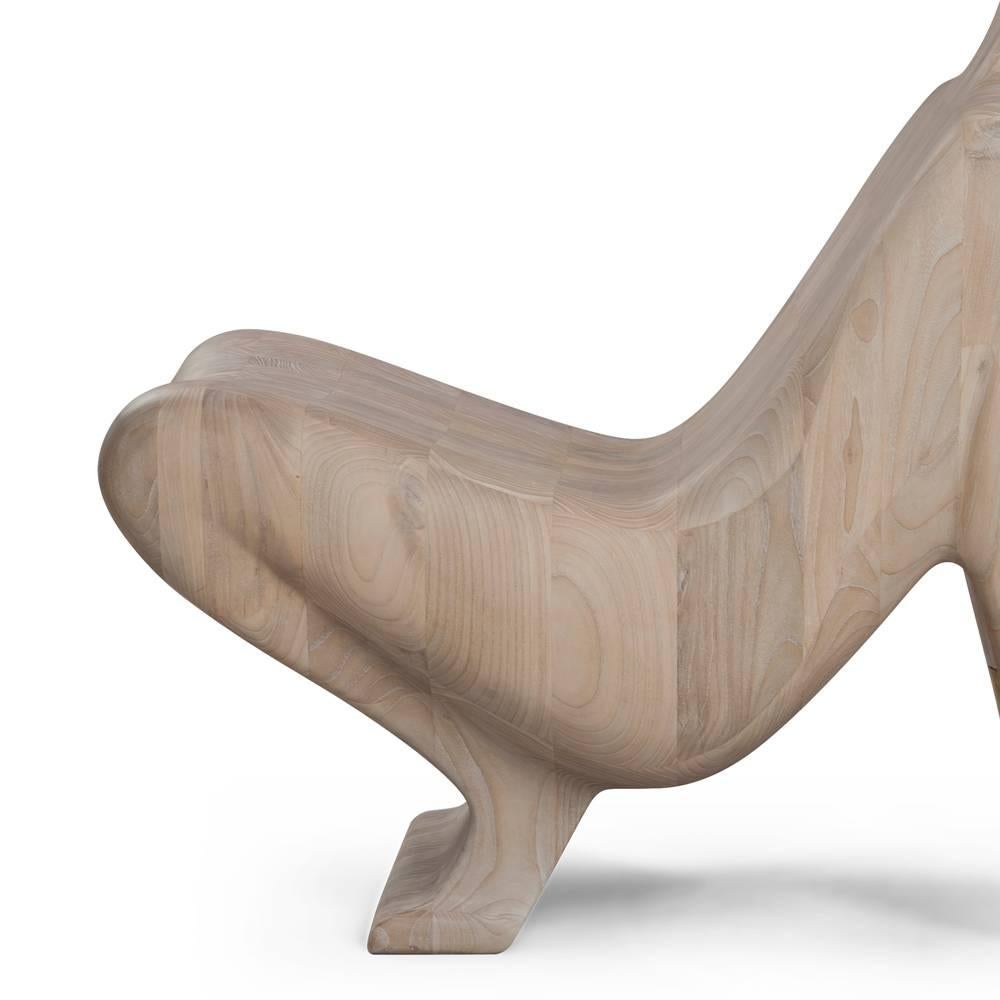 Brass Human Wood Chair in Solid Natural Wood For Sale