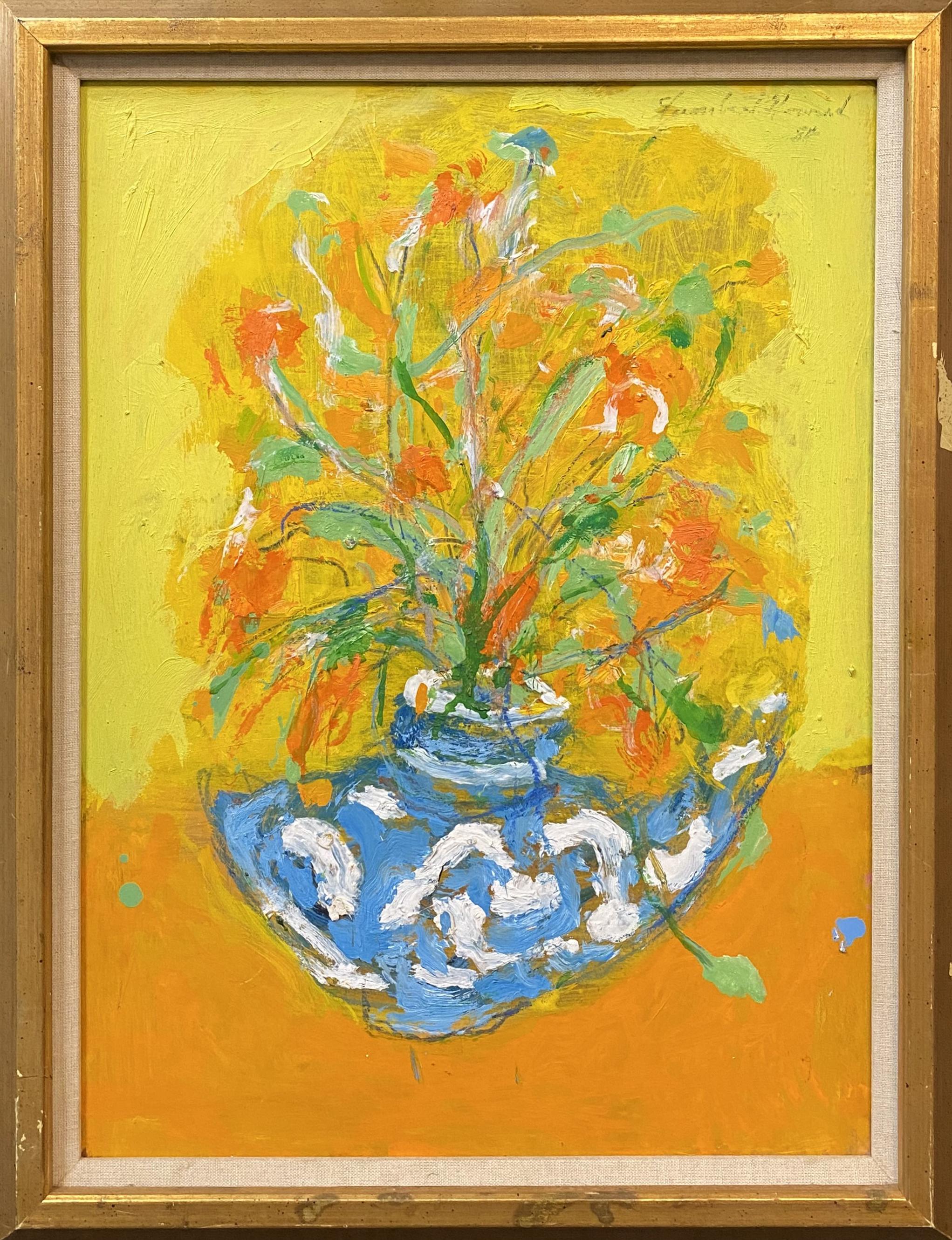 Fleurs avec fond jaune - Painting de Humbert Howard