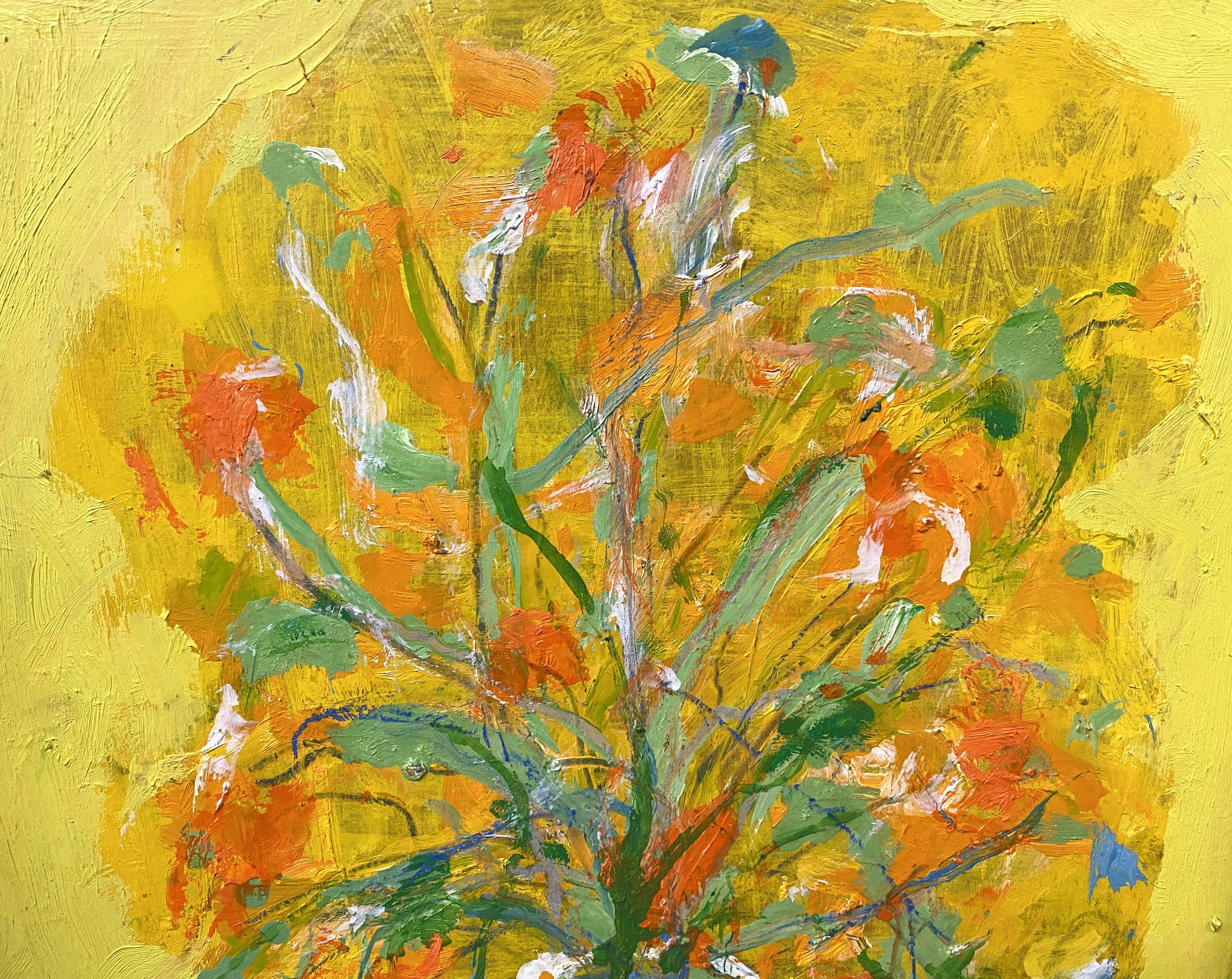 Fleurs avec fond jaune - Impressionnisme américain Painting par Humbert Howard