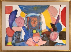 Large Vintage American Modernist Signed Abstract Figural Portrait Painting