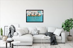 Sans titre, huile sur papier figurative, bleu clair et blanc