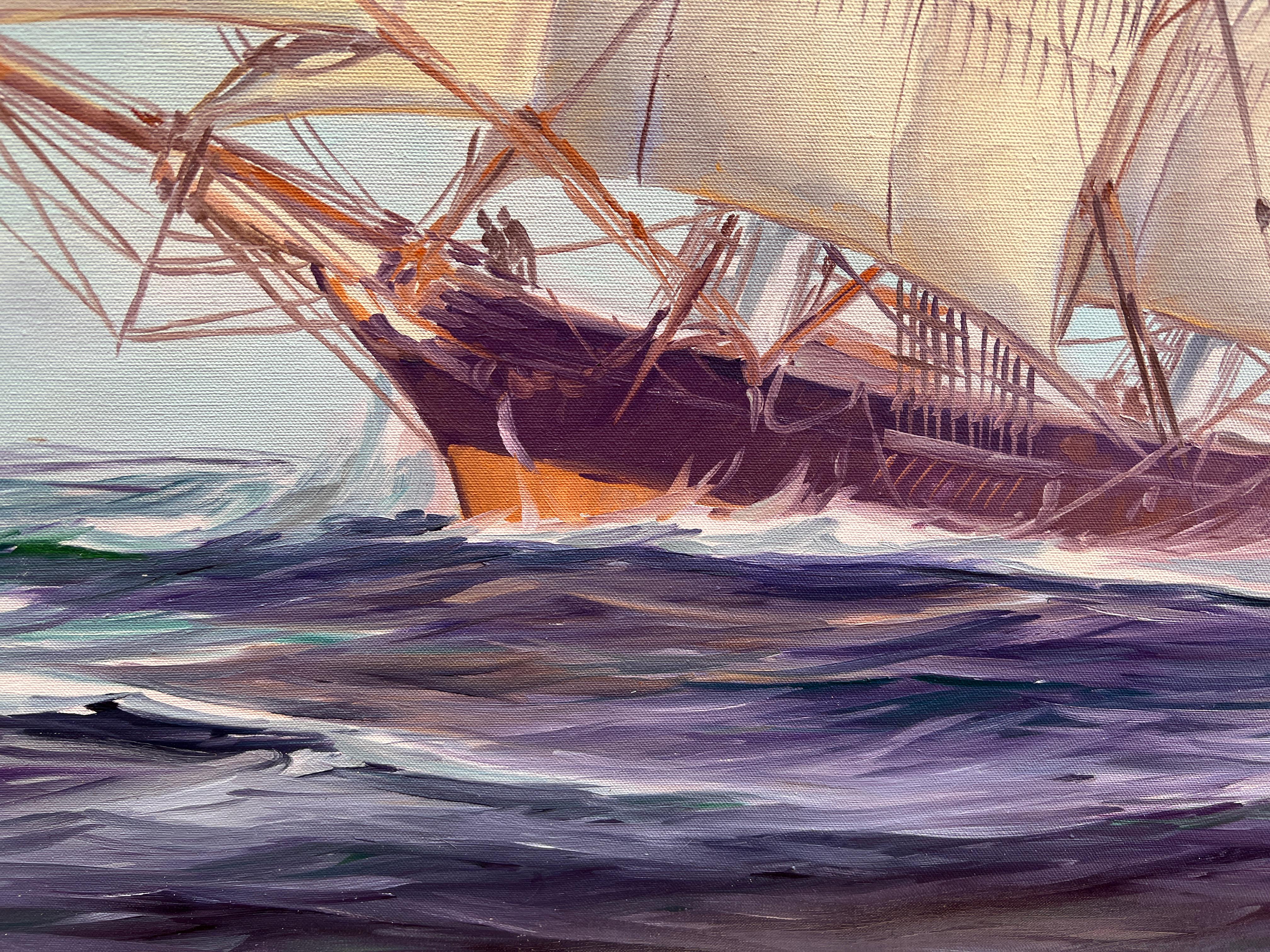 Humberto da Silva Fernandes (1937-2005) Clipper Ship Huge Oil Painting on Canvas For Sale 6