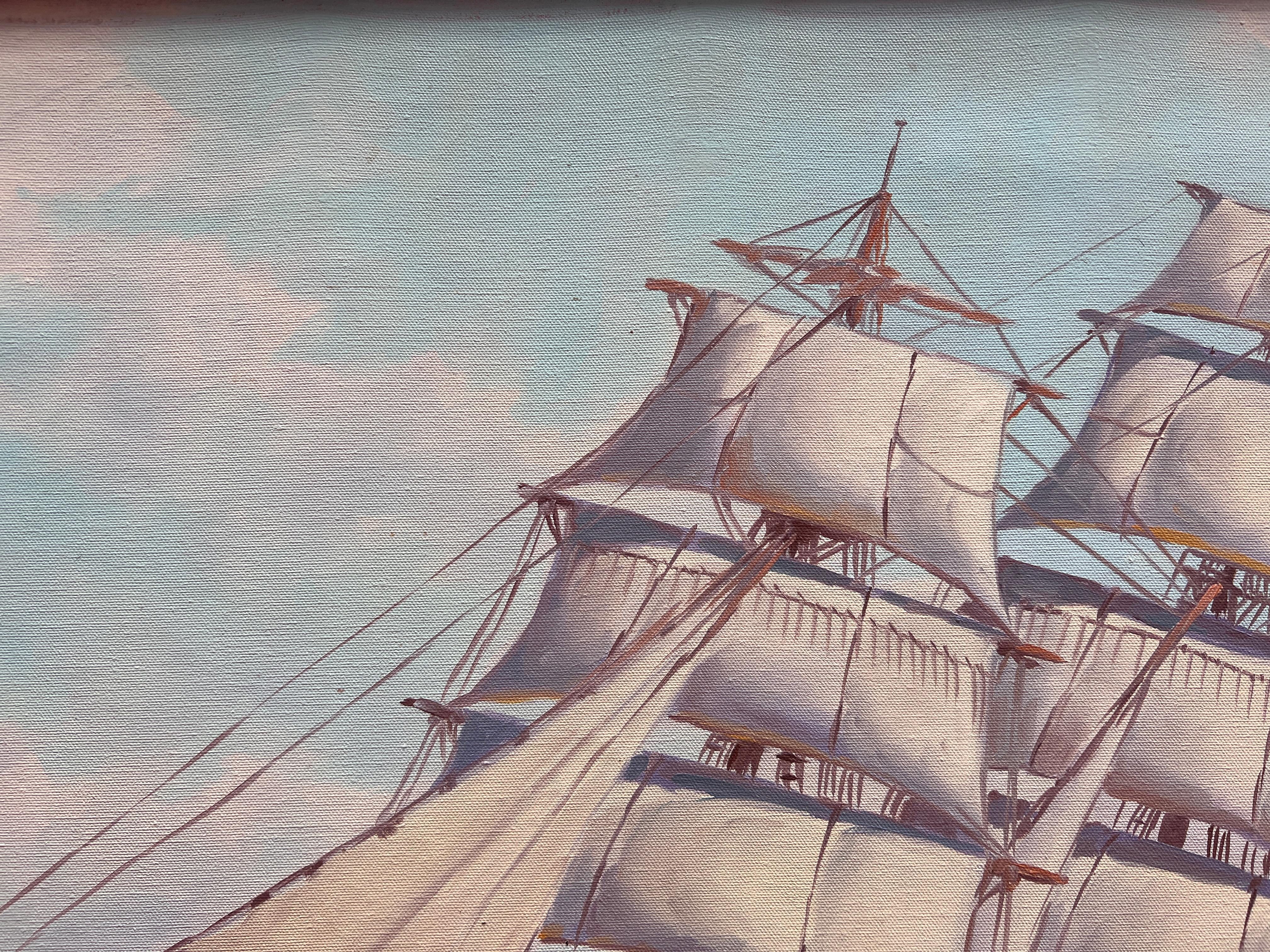 Humberto da Silva Fernandes (1937-2005) Clipper Ship Huge Oil Painting on Canvas For Sale 7