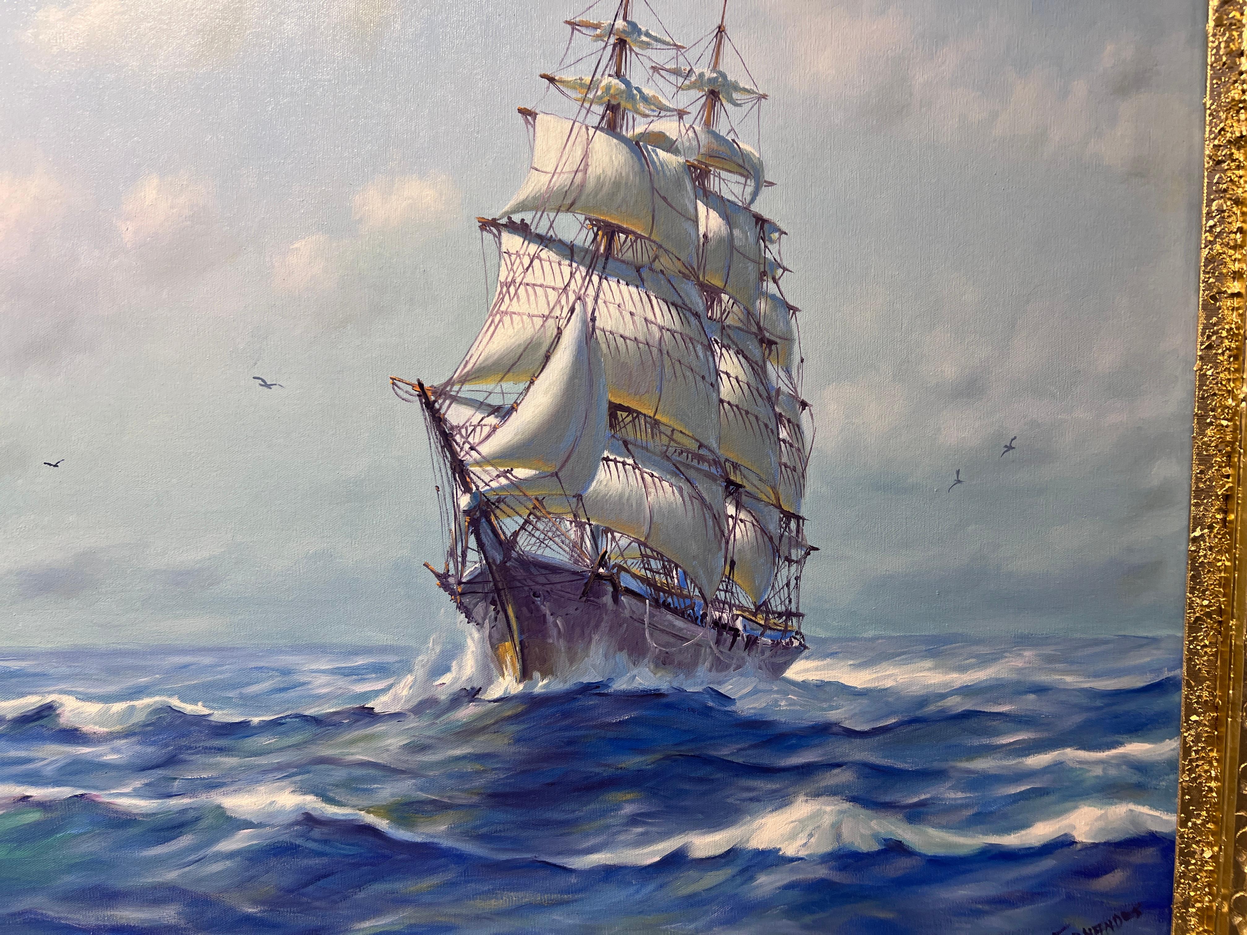Humberto da Silva Fernandes 1937-2005 Clipper Ship Large Oil Painting on Canvas For Sale 1