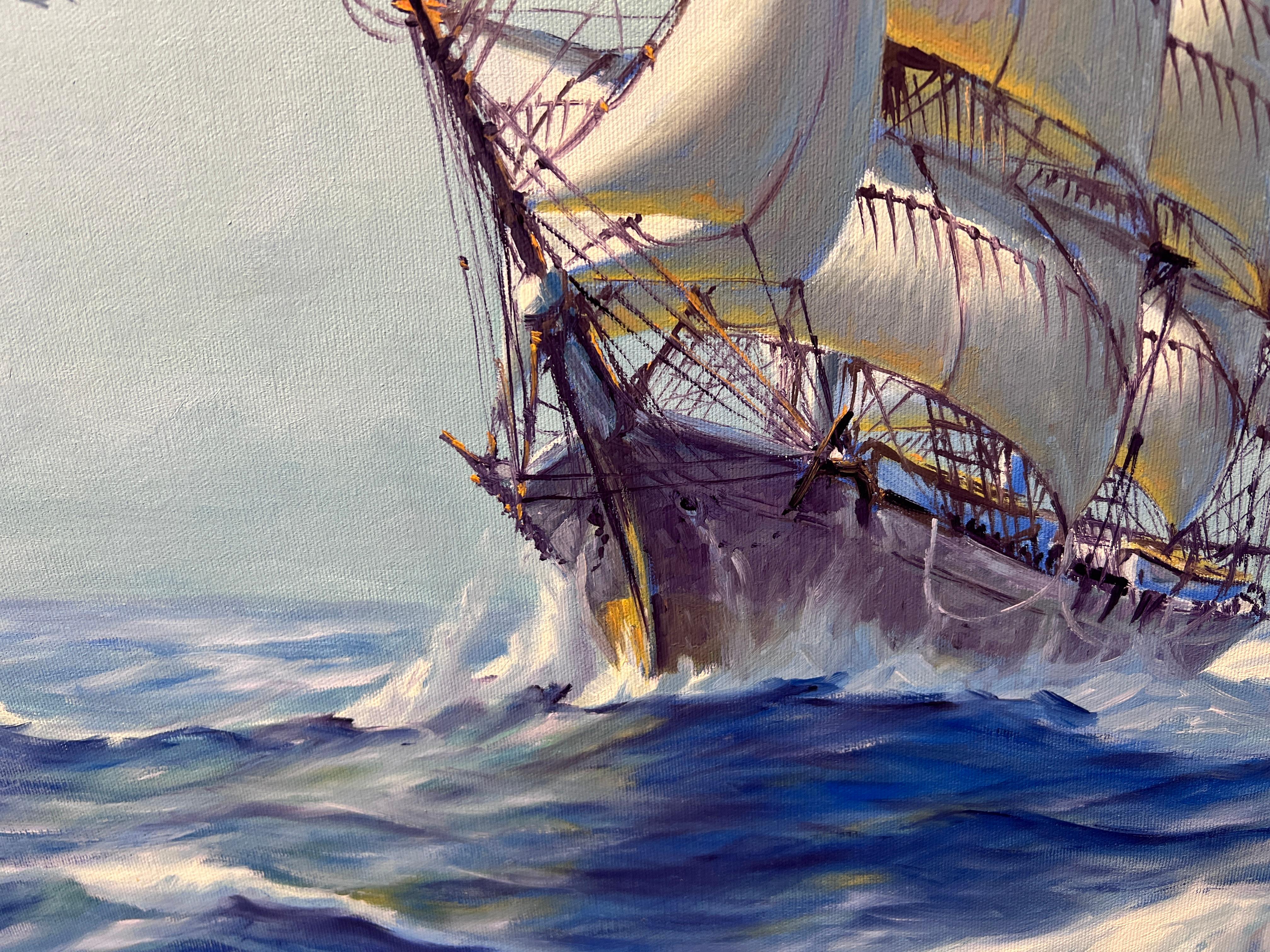 Humberto da Silva Fernandes 1937-2005 Clipper Ship Large Oil Painting on Canvas For Sale 8