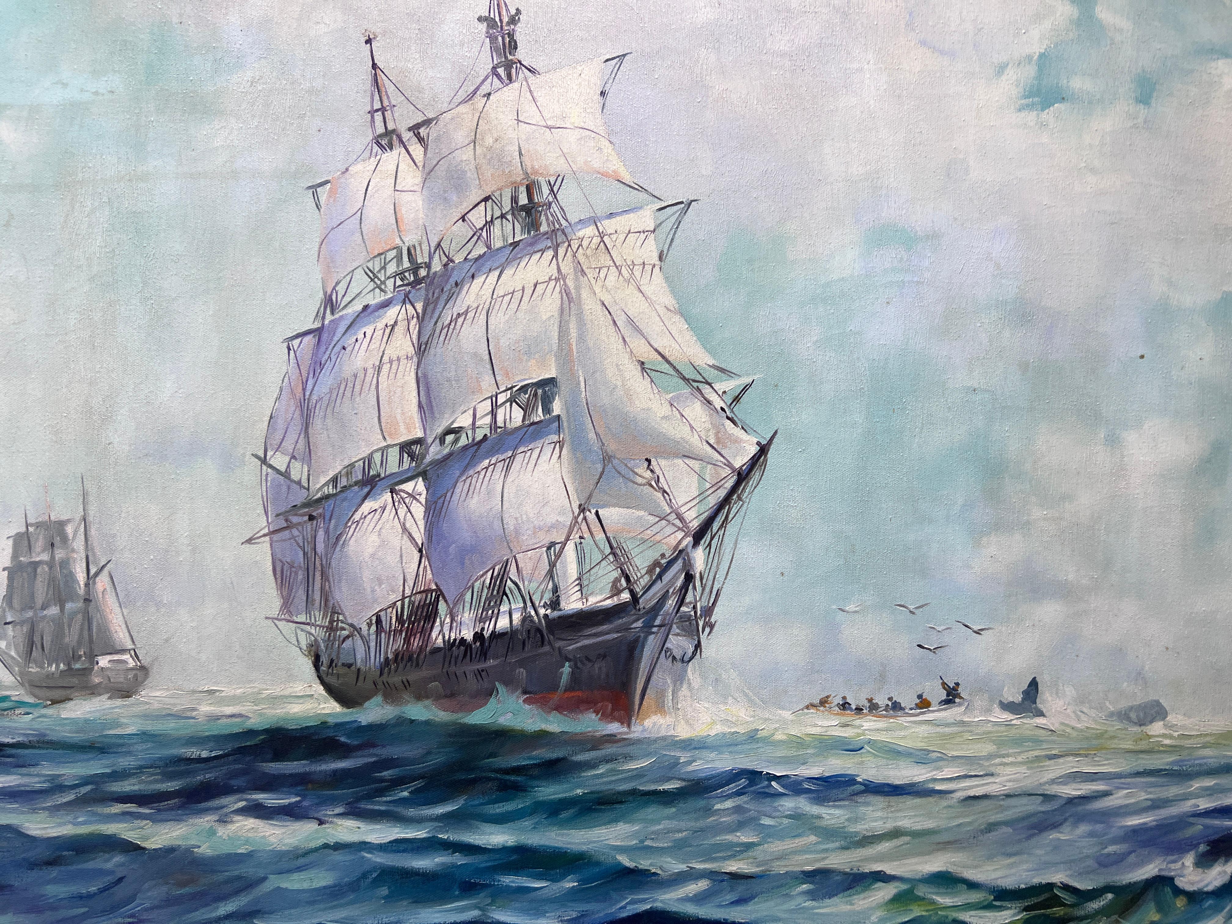 Humberto da Silva Fernandes(1937-2005) Clipper Ship Oil Painting on Canvas 2