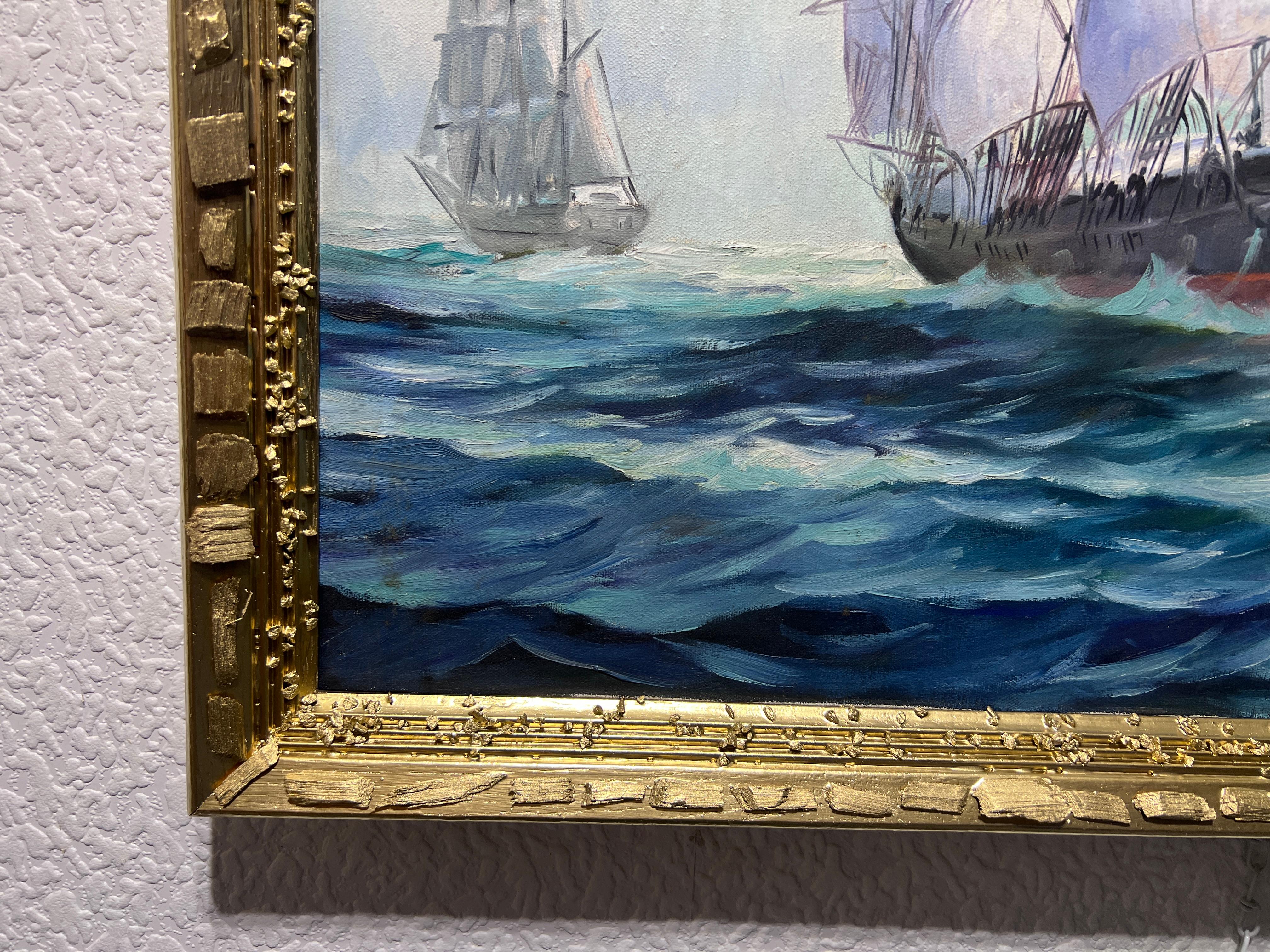 Humberto da Silva Fernandes(1937-2005) Clipper Ship Oil Painting on Canvas 3