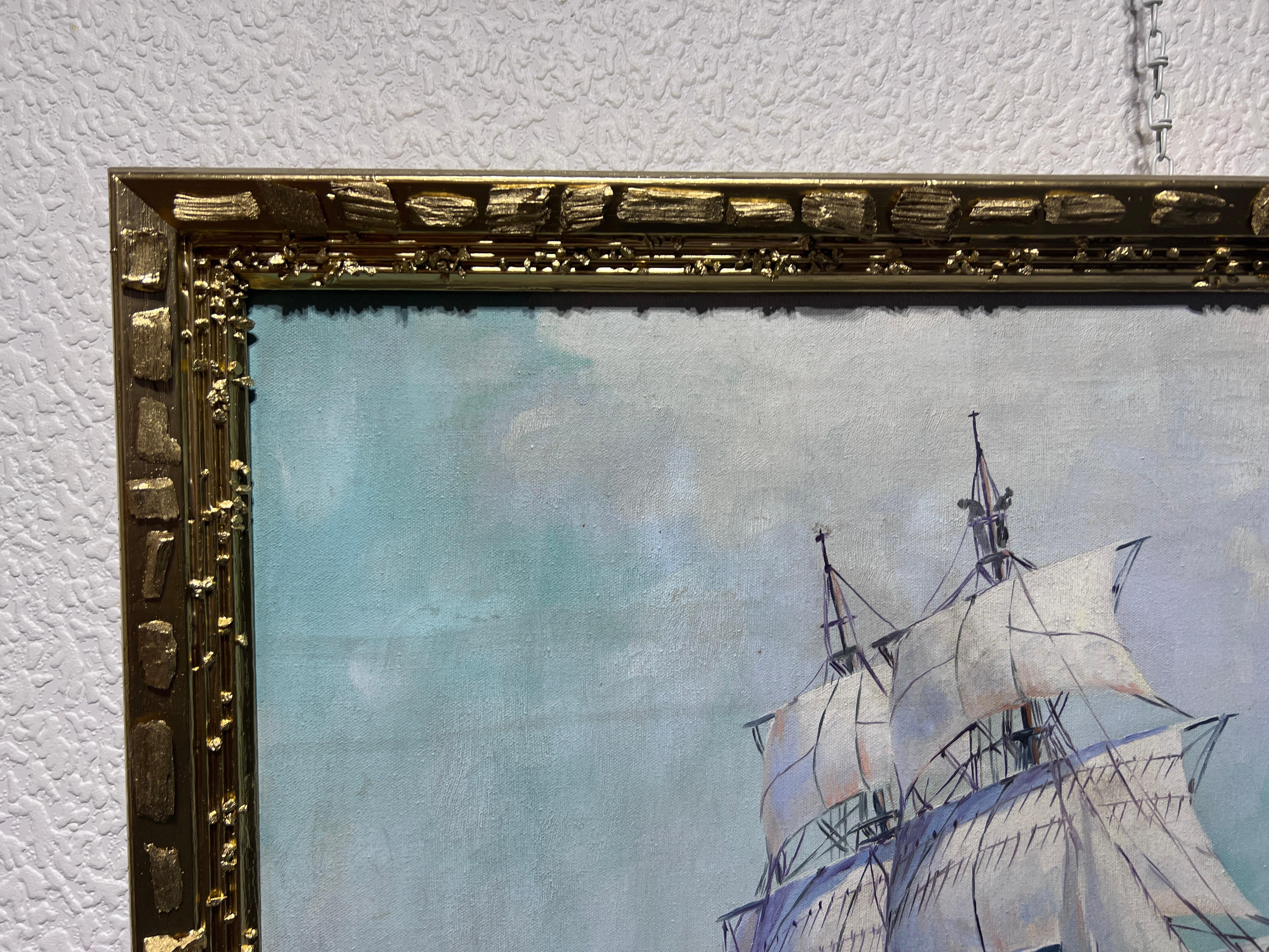 Humberto da Silva Fernandes(1937-2005) Clipper Ship Oil Painting on Canvas 4