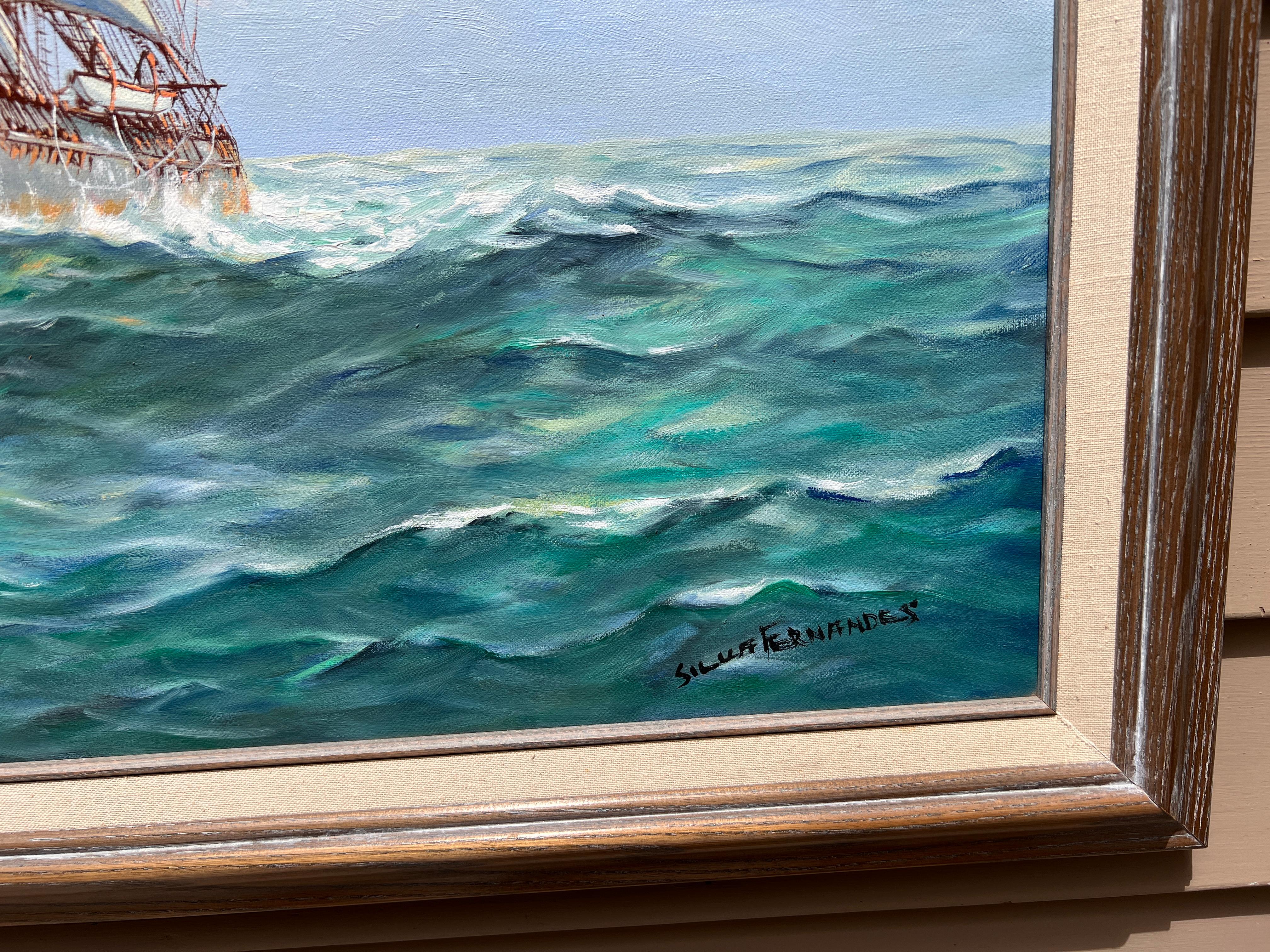 Humberto da Silva Fernandes(1937-2005) Clipper Ship Oil Painting on Canvas For Sale 5