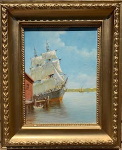 Peinture à l'huile sur toile Clipper Ship de Humberto da Silva Fernandes (1937-2005)