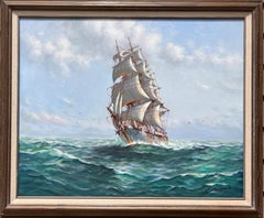Retro Humberto da Silva Fernandes(1937-2005) Clipper Ship Oil Painting on Canvas