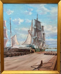 Vintage Humberto da Silva Fernandes(1937-2005) Clipper Ship Oil Painting on Canvas