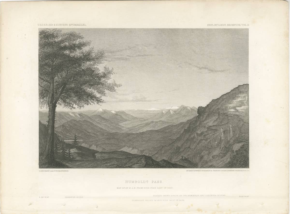 Humboldt Pass, Great Basin Nevada – Beckwith Survey Engraving, c.1855