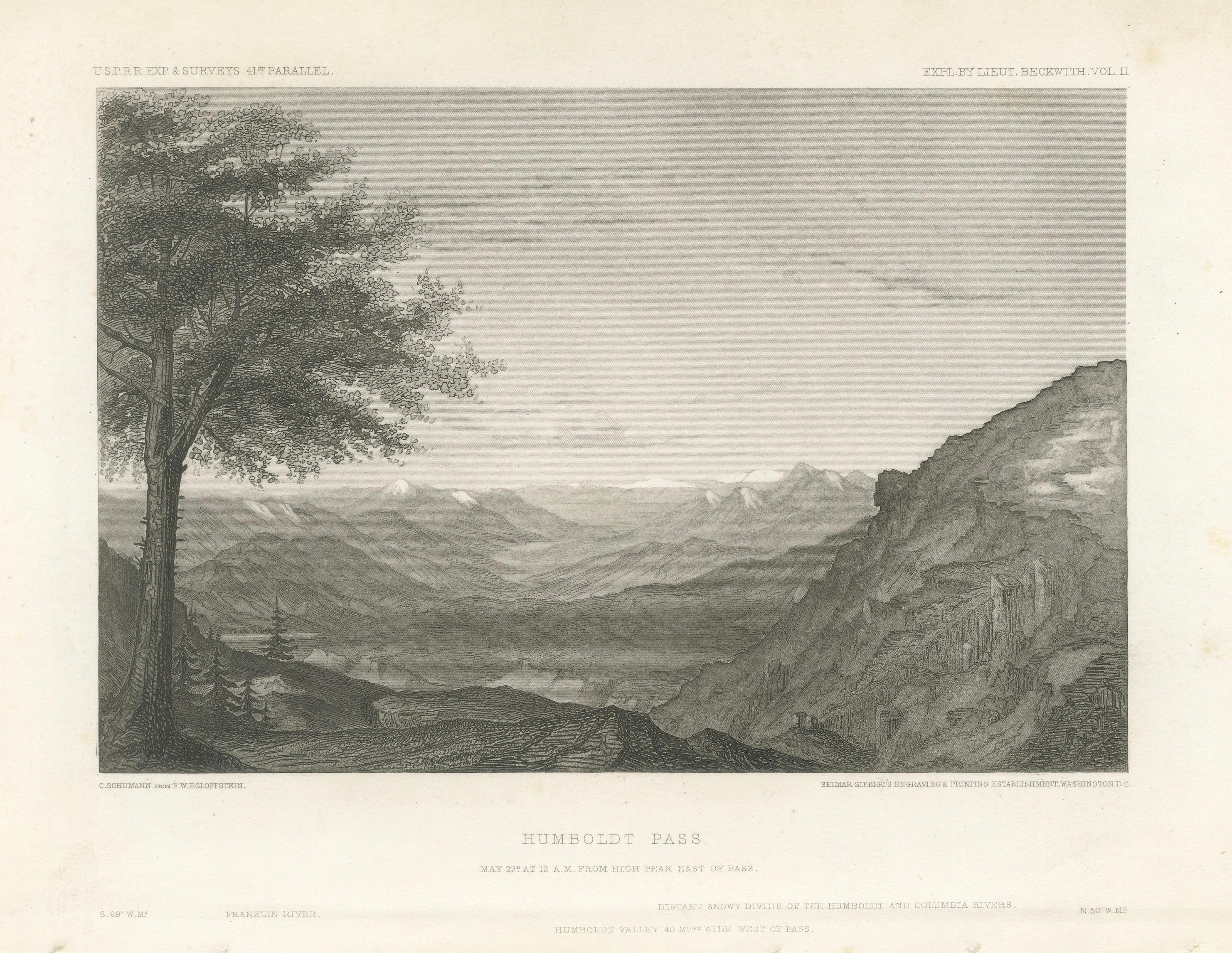 Humboldt Pass, Great Basin Nevada – Beckwith Survey Engraving, c.1855