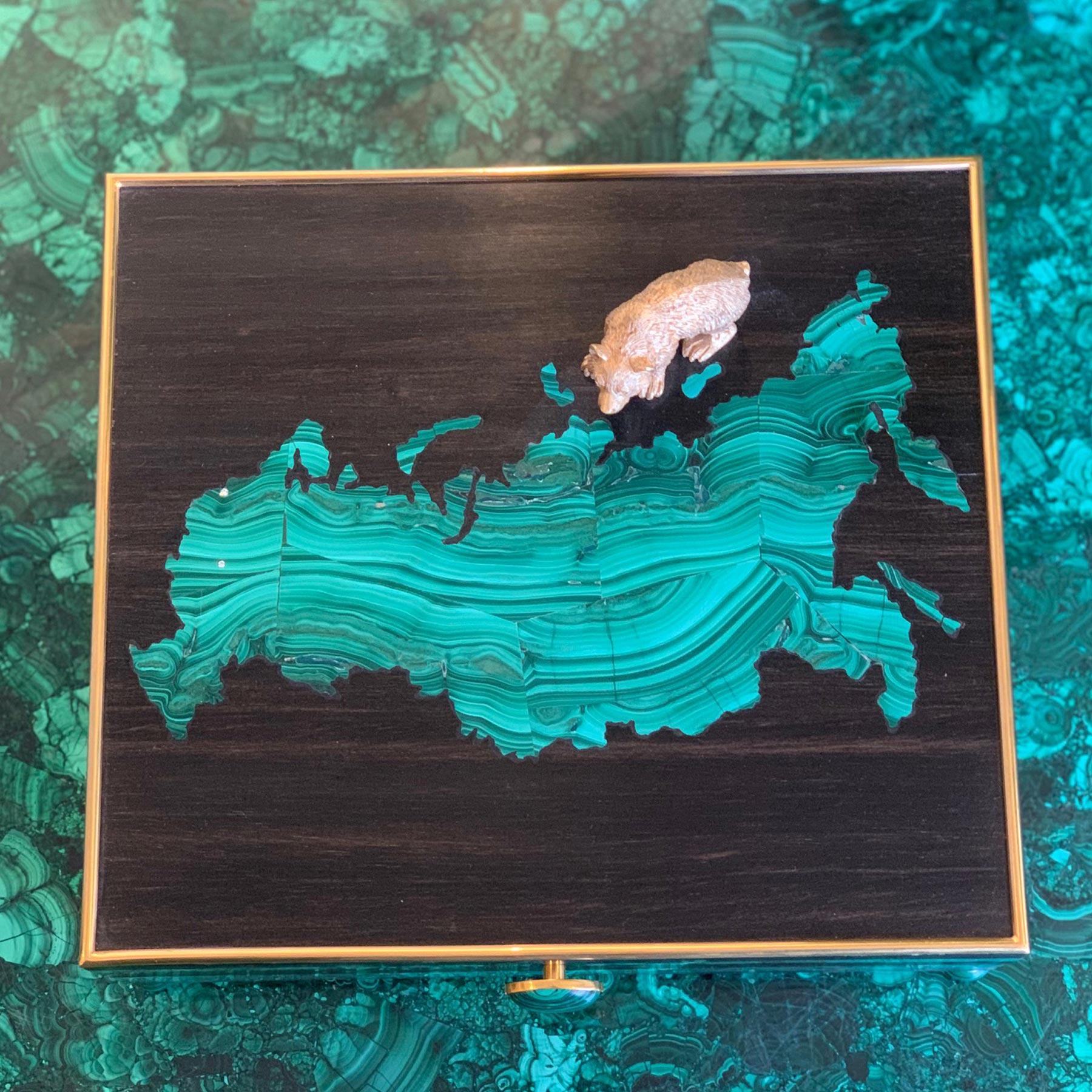 European Humidor by Glynn Lockett with Malachite Map of Russia For Sale