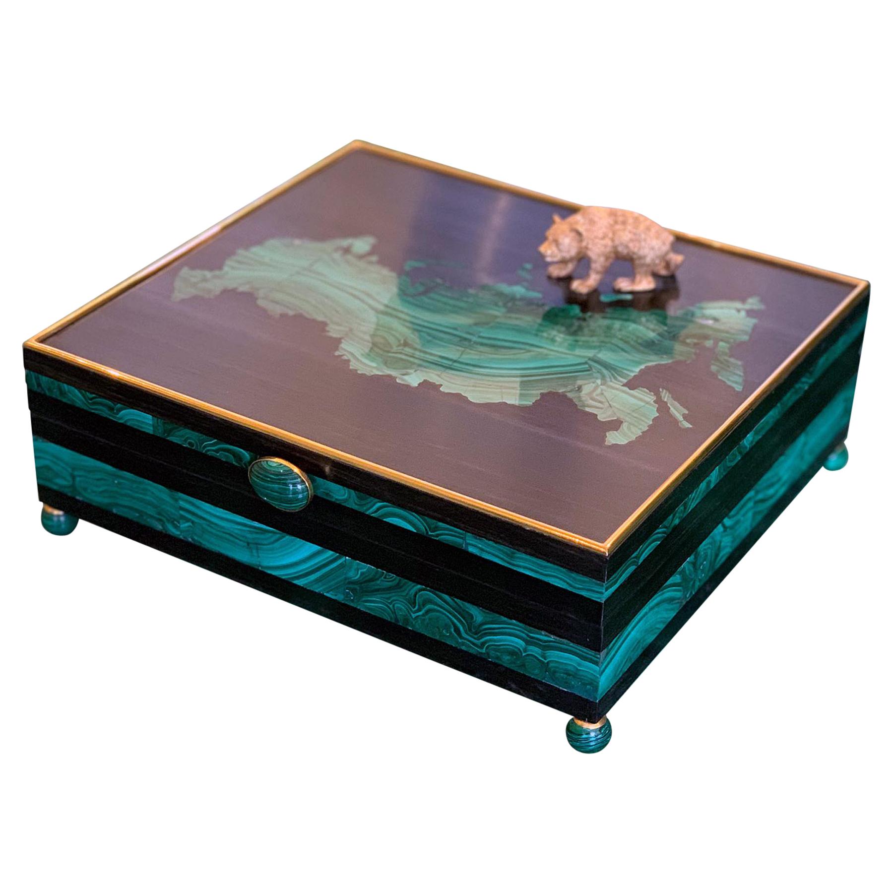 Humidor by Glynn Lockett with Malachite Map of Russia For Sale