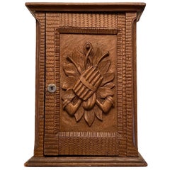 Cigar Humidor, Estate Pipe Wall Cabinet, Black Forest Brienz Wood Carved Used