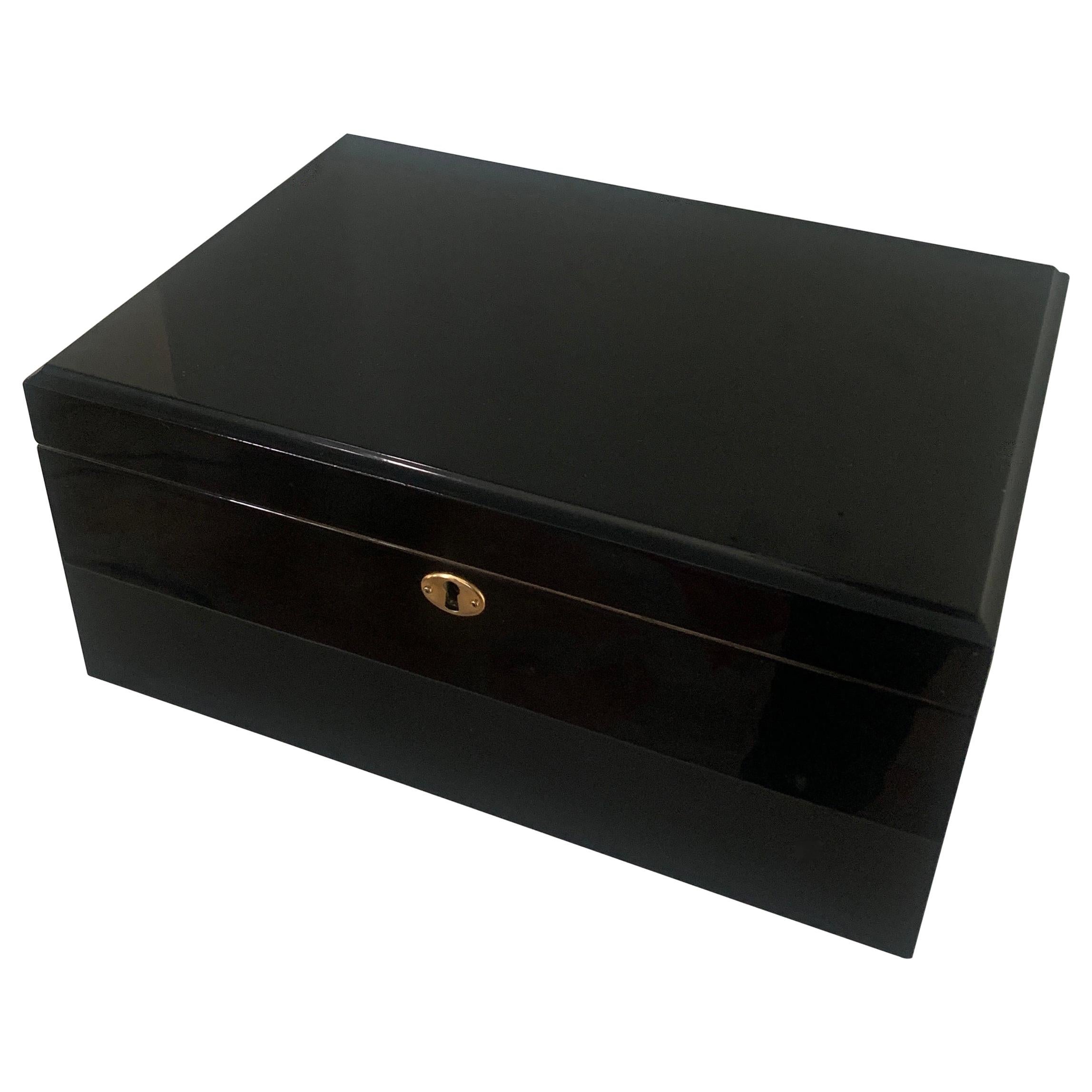 Humidor with Adjustable Dual Level Shelves with Gauge in Polished Black Lacquer