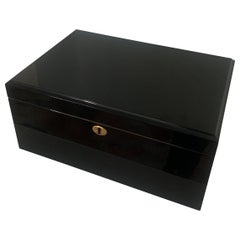 Humidor with Adjustable Dual Level Shelves with Gauge in Polished Black Lacquer
