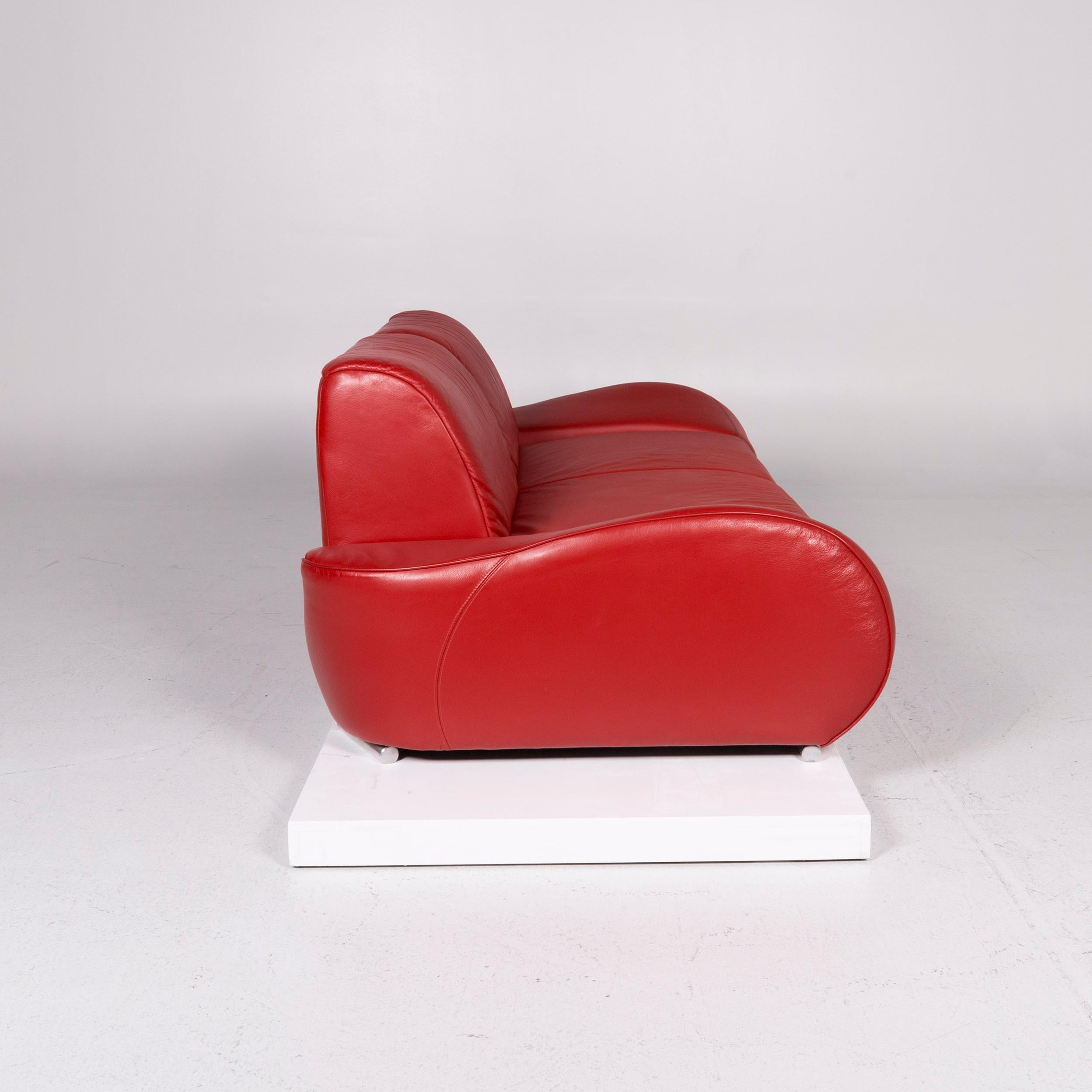 Hummel Leder-Sofa Rot Zweisitzer- Function Couch aus Leder 4