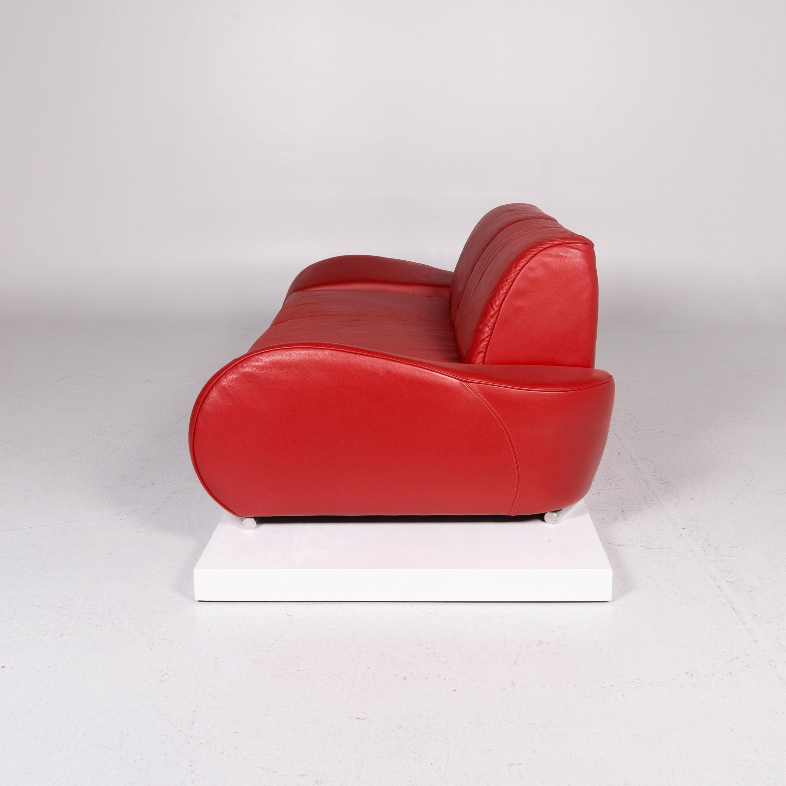Hummel Leder-Sofa Rot Zweisitzer- Function Couch aus Leder 6