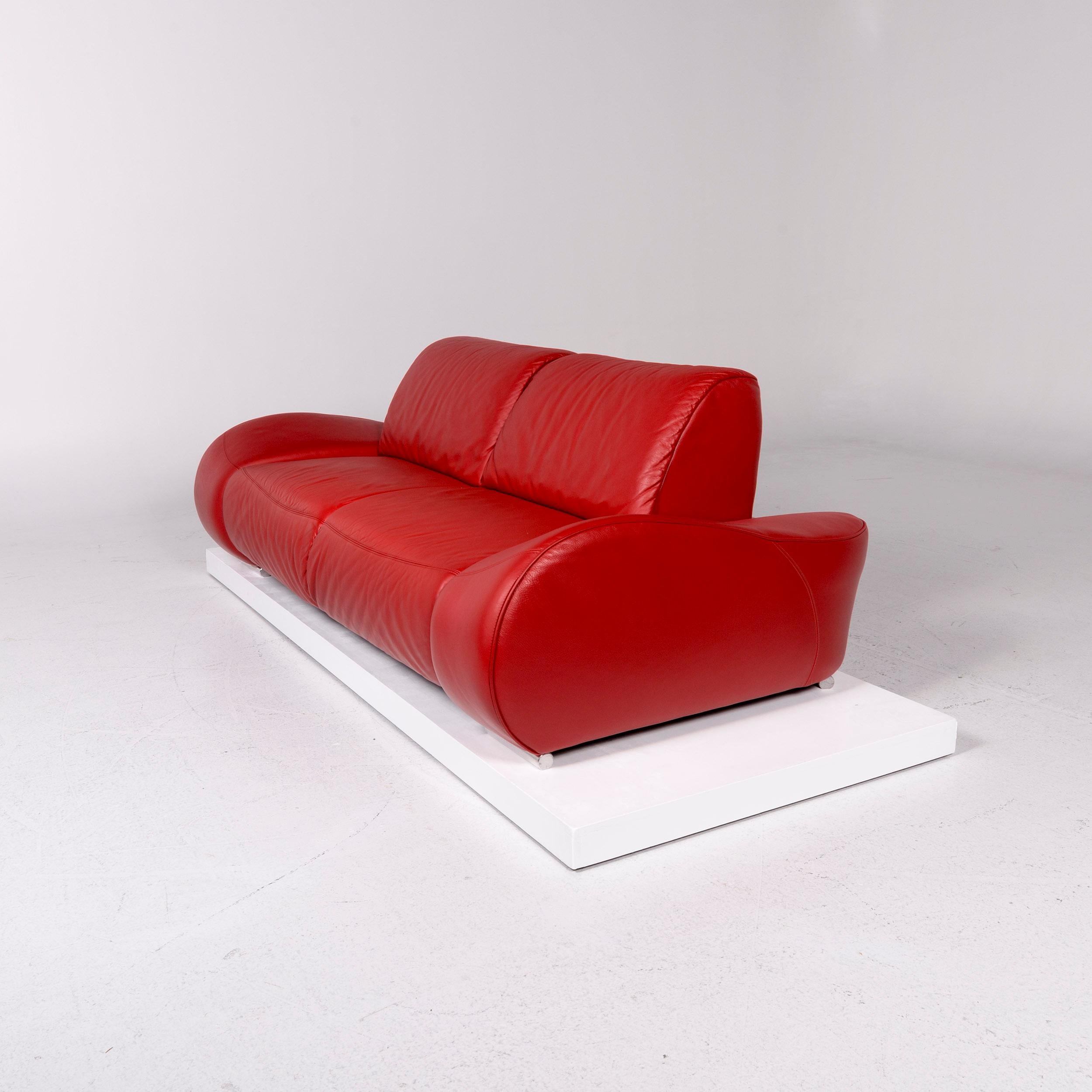 Hummel Leder-Sofa Rot Zweisitzer- Function Couch aus Leder (Moderne)