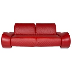 Hummel Leder-Sofa Rot Zweisitzer- Function Couch aus Leder