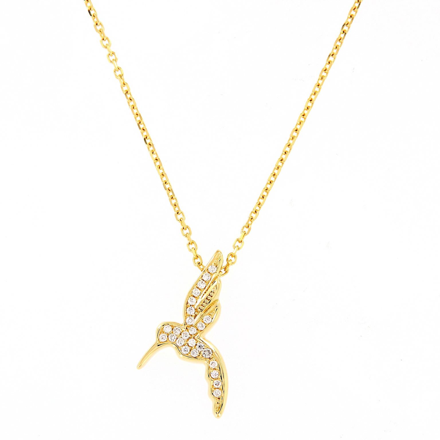 Humming Bird Diamond Gold Pendant Necklace