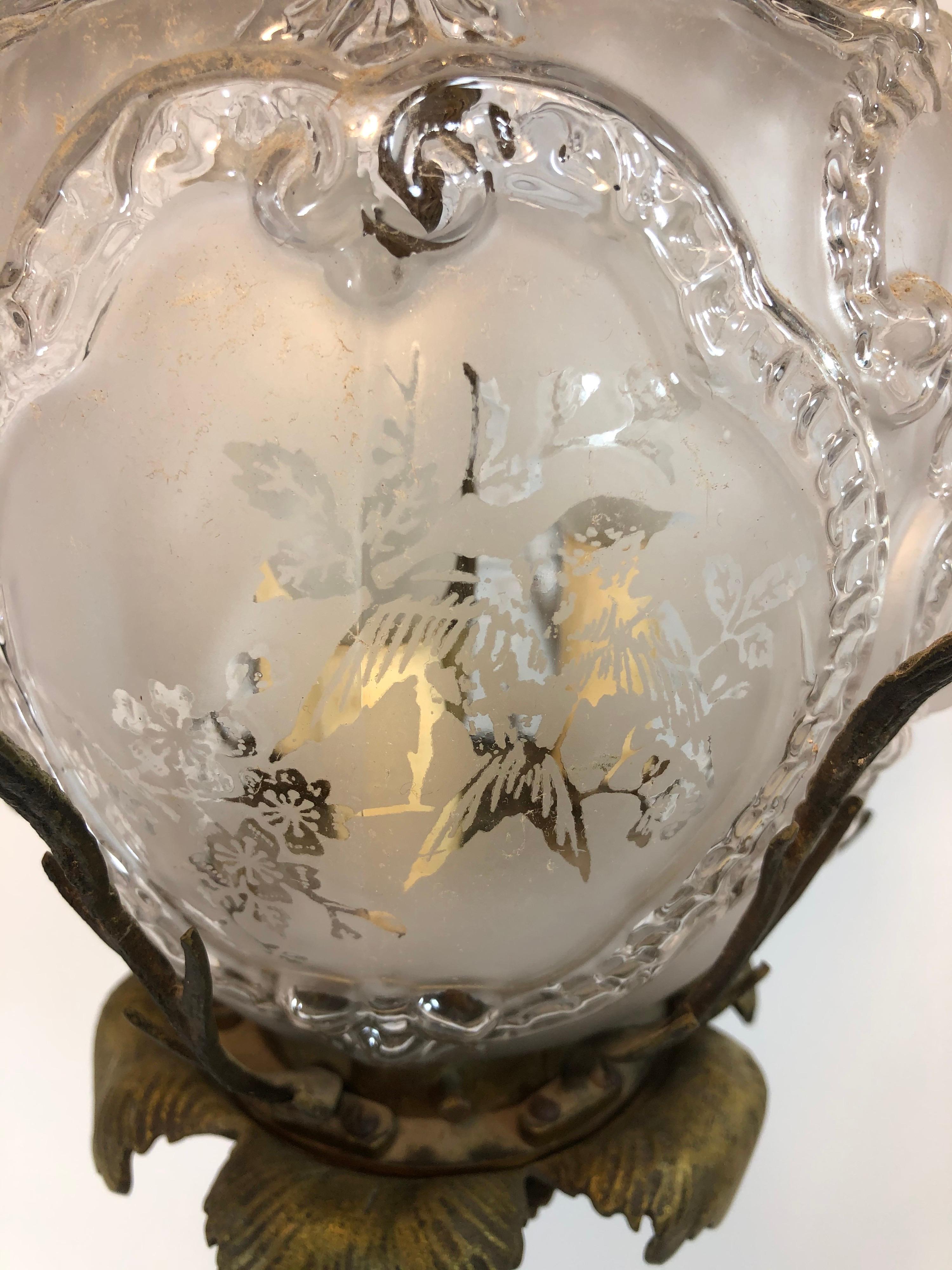 Mid-20th Century Hummingbird Chandelier of Bronze and Glass