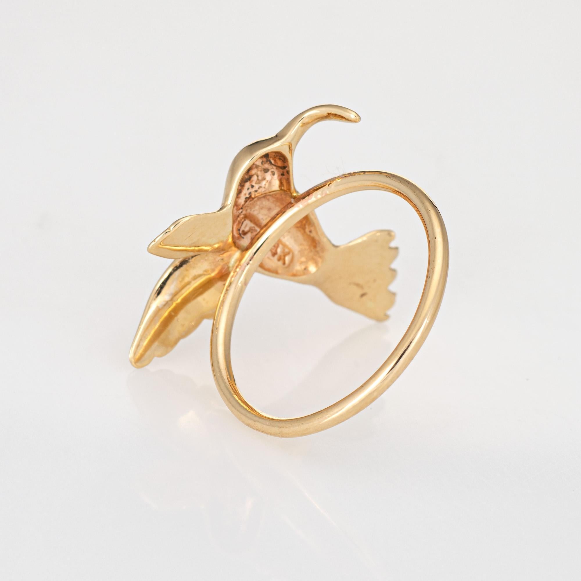 Modern Hummingbird Conversion Ring Diamond Vintage 14k Yellow Gold Estate Fine Jewelry