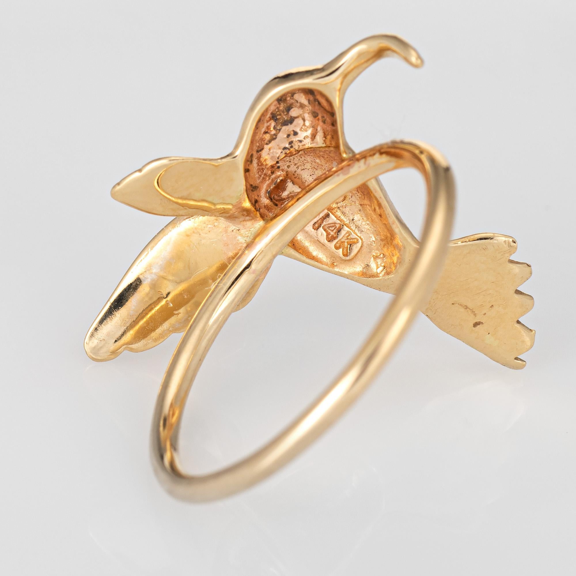 Hummingbird Conversion Ring Diamond Vintage 14k Yellow Gold Estate Fine Jewelry In Good Condition In Torrance, CA