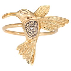 Hummingbird Conversion Ring Diamond Retro 14k Yellow Gold Estate Fine Jewelry