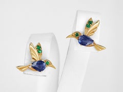 Pendientes Colibrí Tachuelas con Zafiros