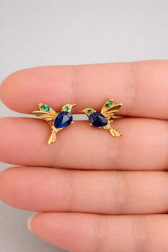 Boucles d'oreilles colibri avec saphirs