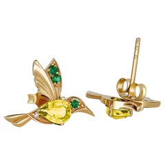 Orecchini con colibrì e citrini in oro 14k
