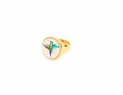 Hummingbird Painted Cameo Mother of pearl ring, Personalized Ring