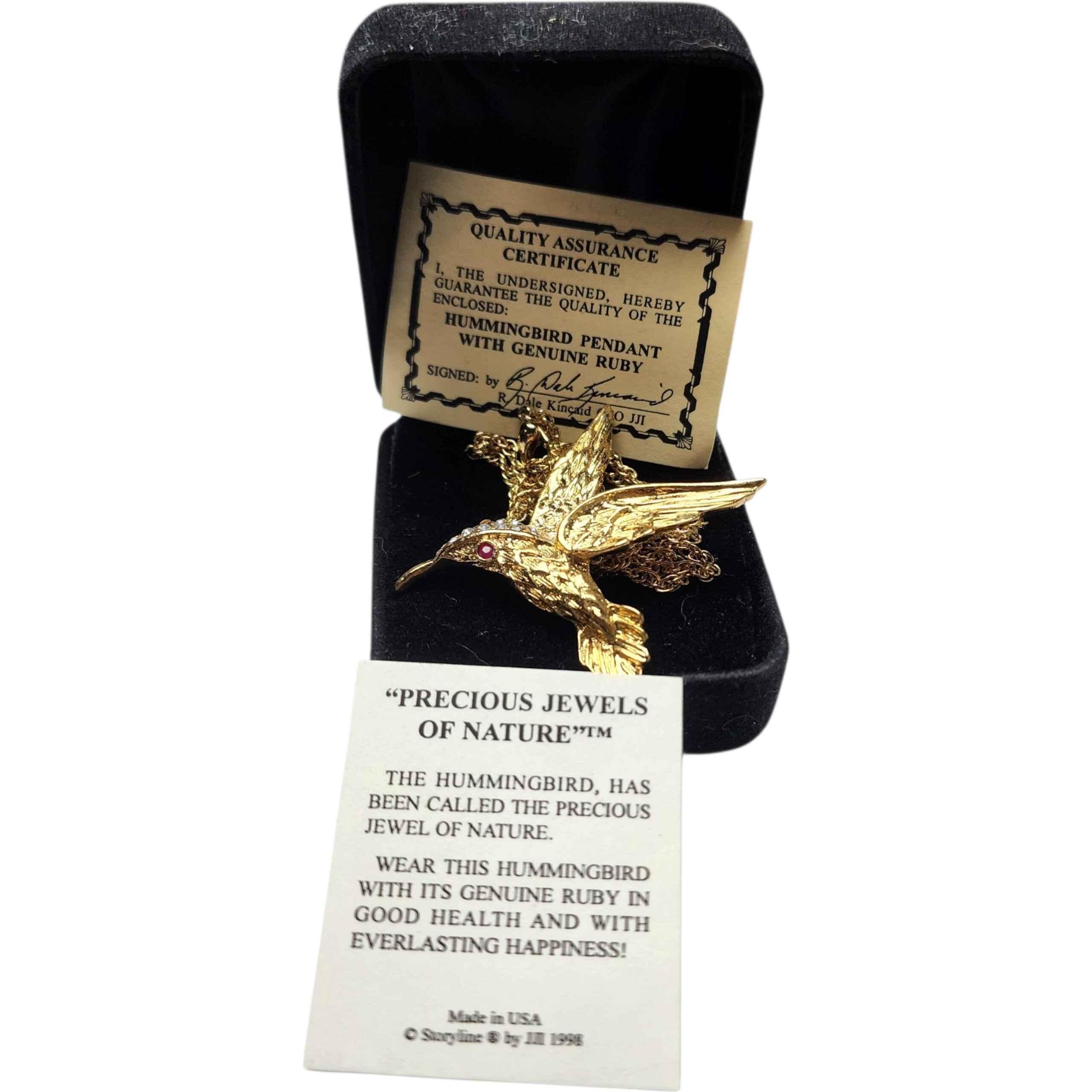 da uomo o donna Collana con ciondolo a forma di colibrì con rubino autentico di Jill in vendita