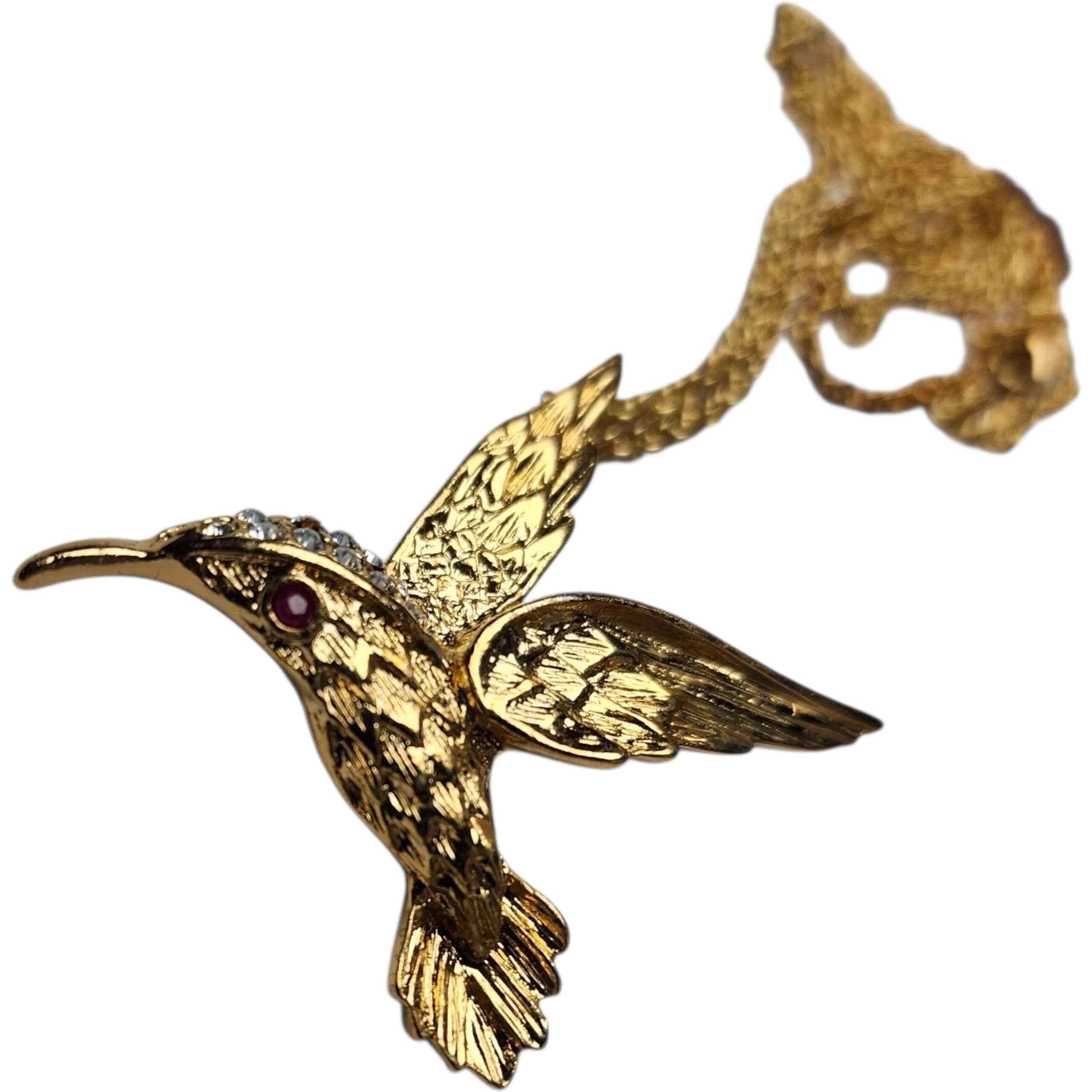 Collana con ciondolo a forma di colibrì con rubino autentico di Jill in vendita 2