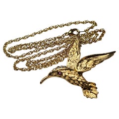 Hummingbird Pendant Necklace with Genuine Ruby by Jill