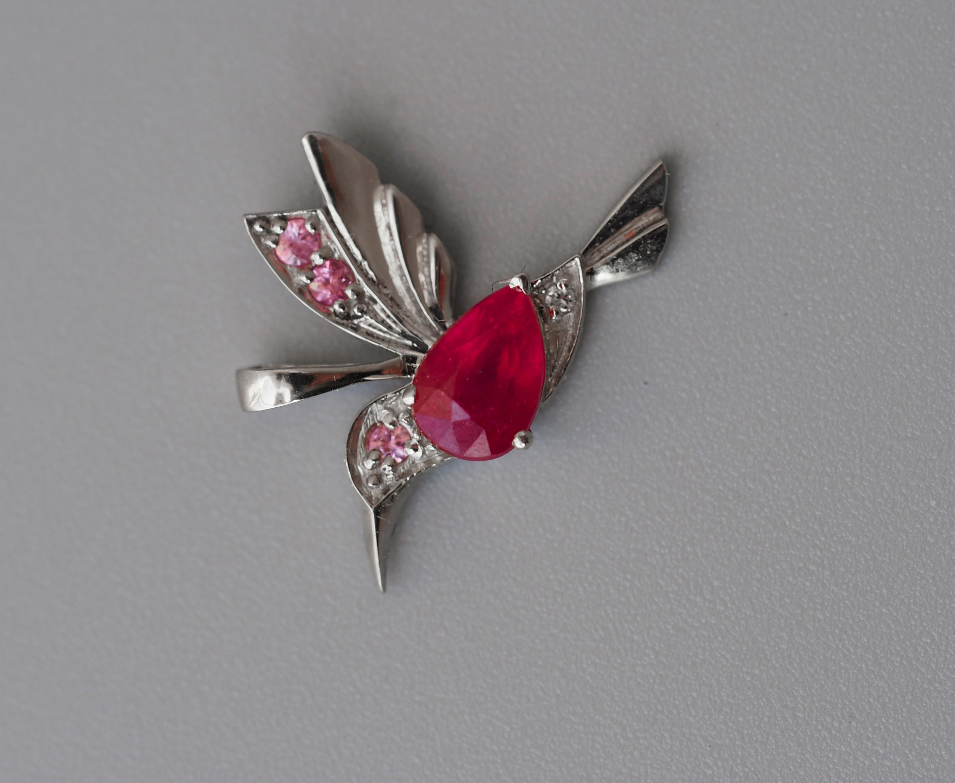 Hummingbird pendant with ruby.  In New Condition For Sale In Istanbul, TR