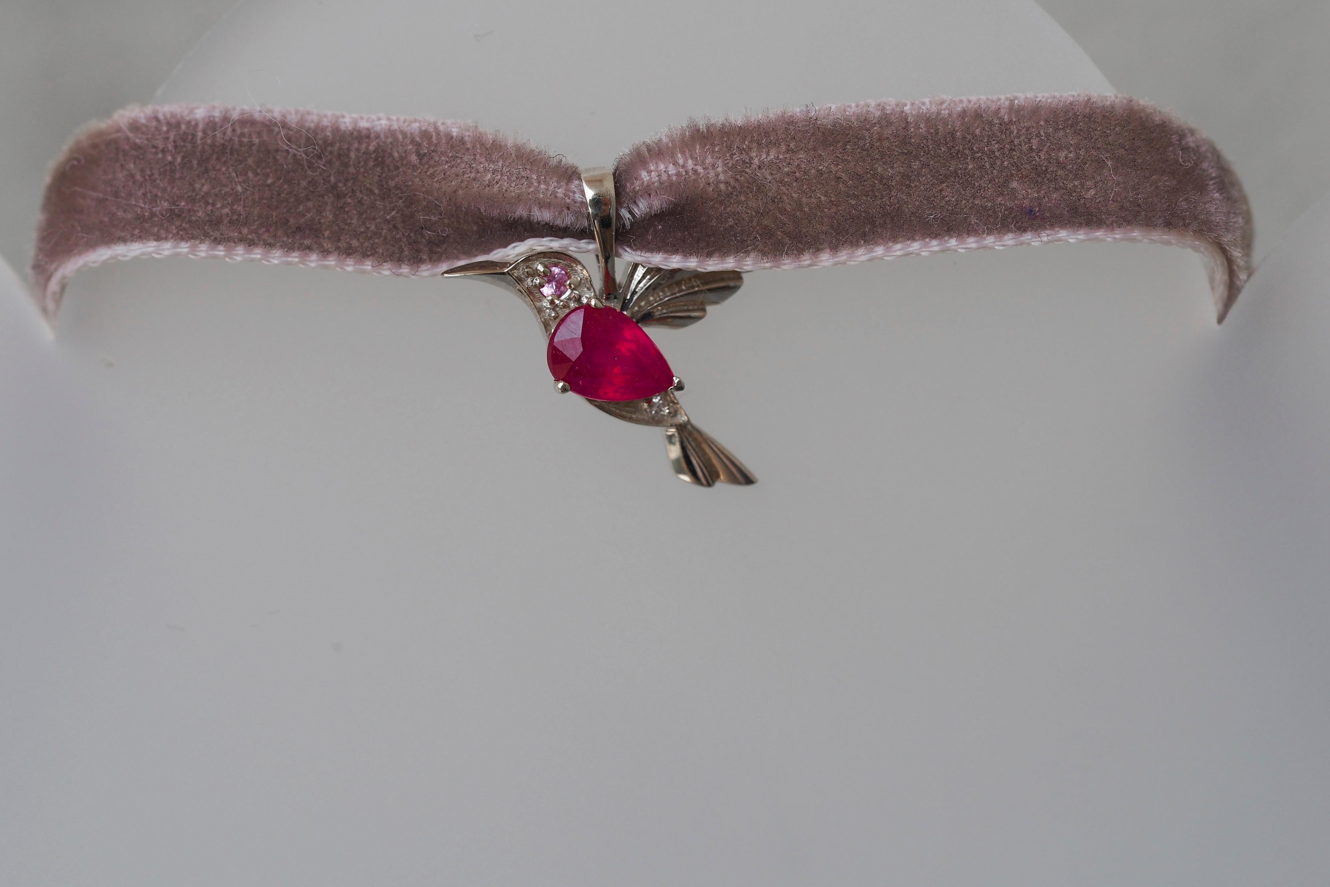 Women's Hummingbird pendant with ruby.  For Sale