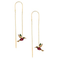 Hummingbird Threader Ohrringe mit Rubinen aus 14k Gold. 
