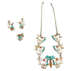 Hummingbird Turquoise Sterling Necklace Earring Ring Set